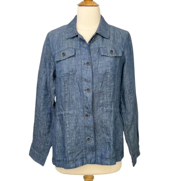J. McLaughlin Linen Blazer Jacket Blue Denim Cinch Waist Long Sleeve Soft Size S - Picture 11 of 11